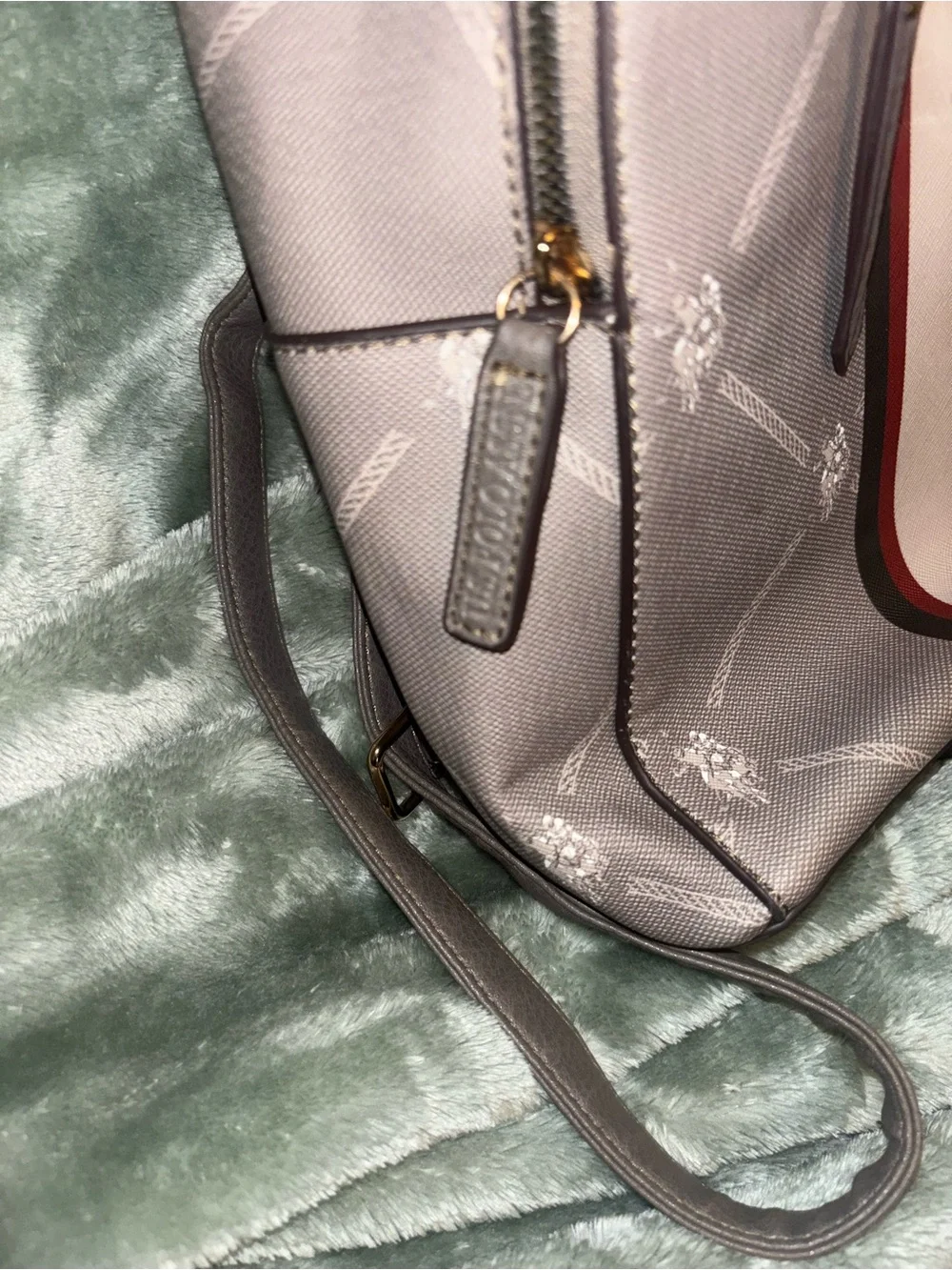 U.S. Polo Assn. Gray Backpack with Cream and Burgundy Stripe
